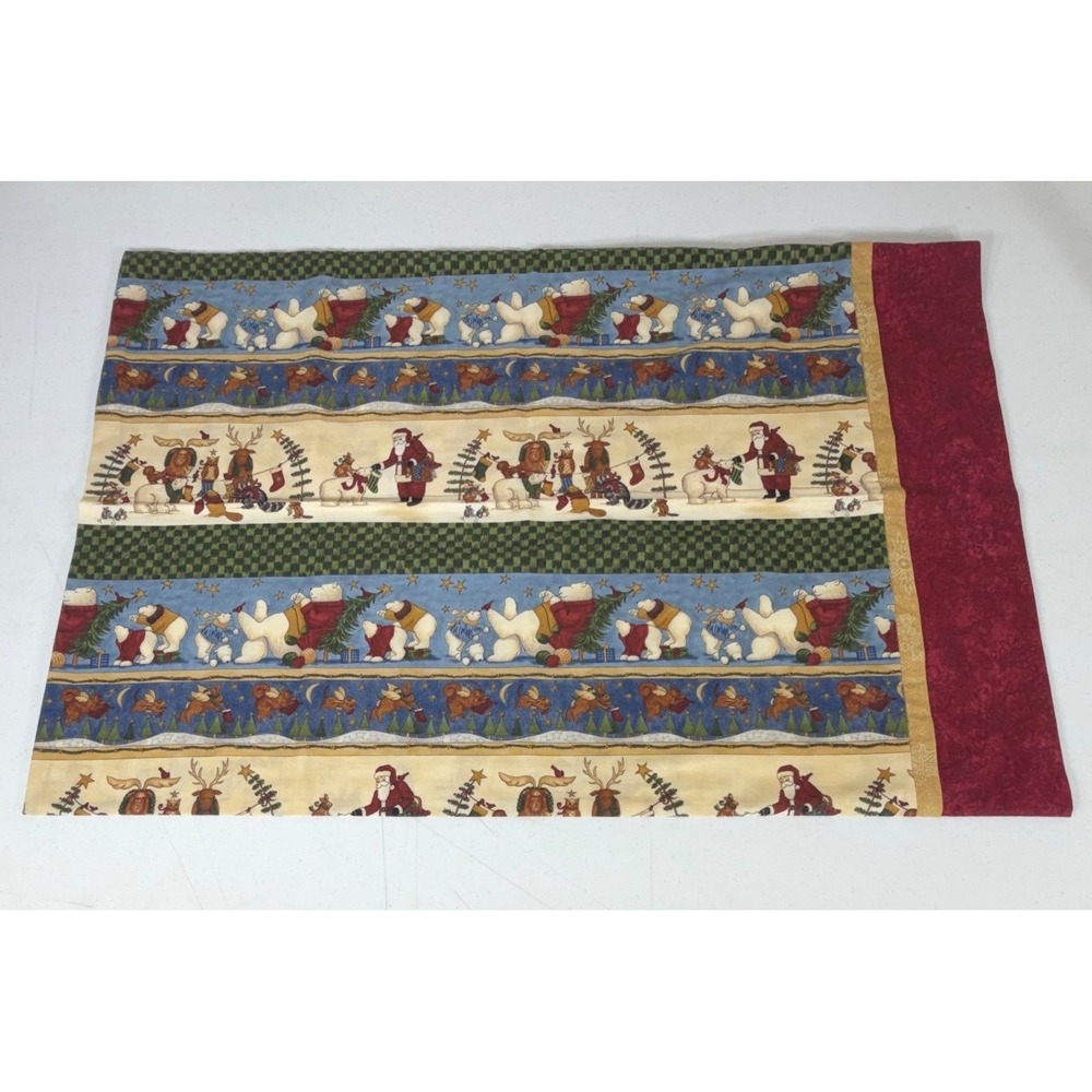 Handmade Pillowcase Standard Christmas Santa Polar Bear Reindeer Vintage Rustic